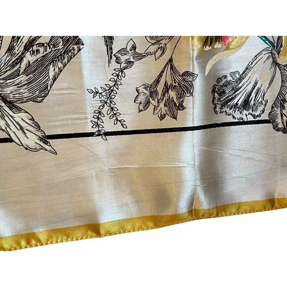 Vintage Scarf Yellow Pink Flowers Large 33.5 X 32” Silky Feel New Old Stock - Picture 2 of 5